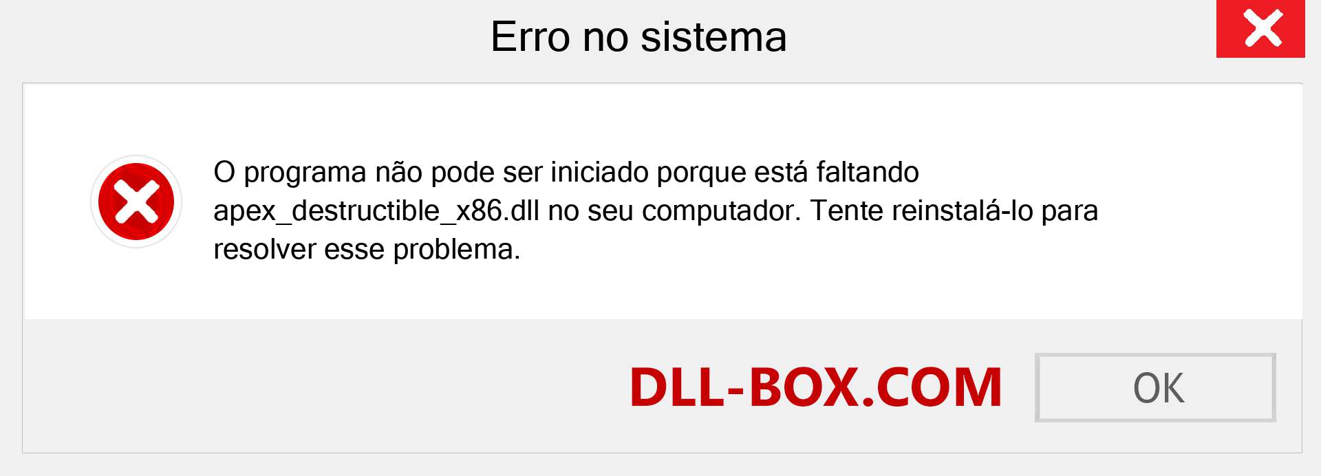 Arquivo apex_destructible_x86.dll ausente ?. Download para Windows 7, 8, 10 - Correção de erro ausente apex_destructible_x86 dll no Windows, fotos, imagens